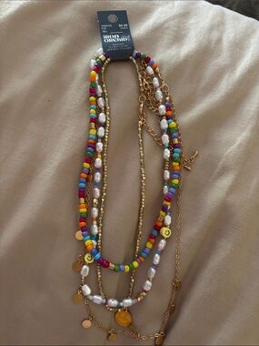 Four Multicolored Layered Beaded Necklace